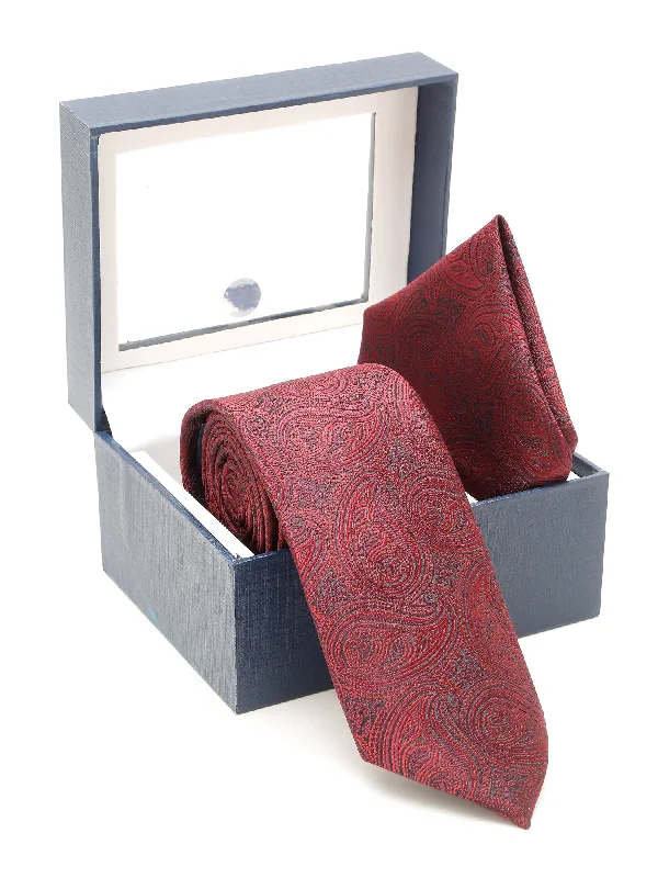 Men's Maroon Fashion Paisley Pattern Tie Set