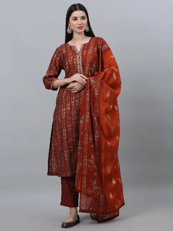 Women's Casual  Rust Printed  Palazzo Set with Dupatta