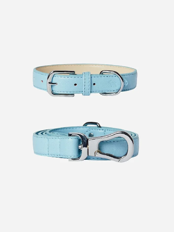 City Vegan Leather Dog Collar & Lead Set | Coastal Blue