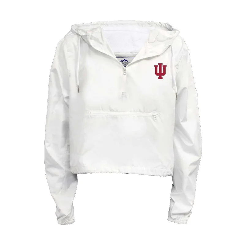 Ladies Indiana Hoosiers White Crop Packable 1/4 Zip Rain Jacket