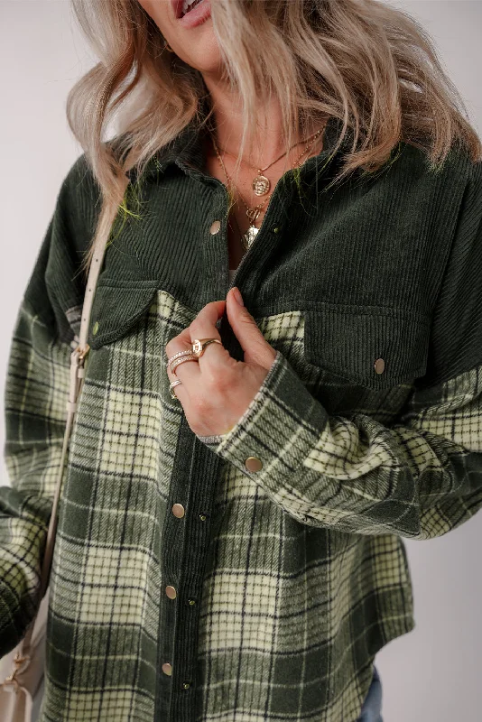 Long Sleeve Plaid Corduroy Jacket