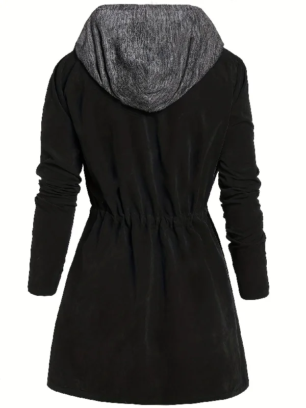 Long Sleeve Plus Size Drawstring Coat