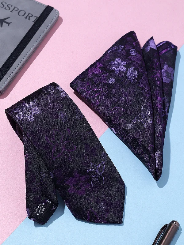 Men's Maroon Printed Tie With Pocket Square Set