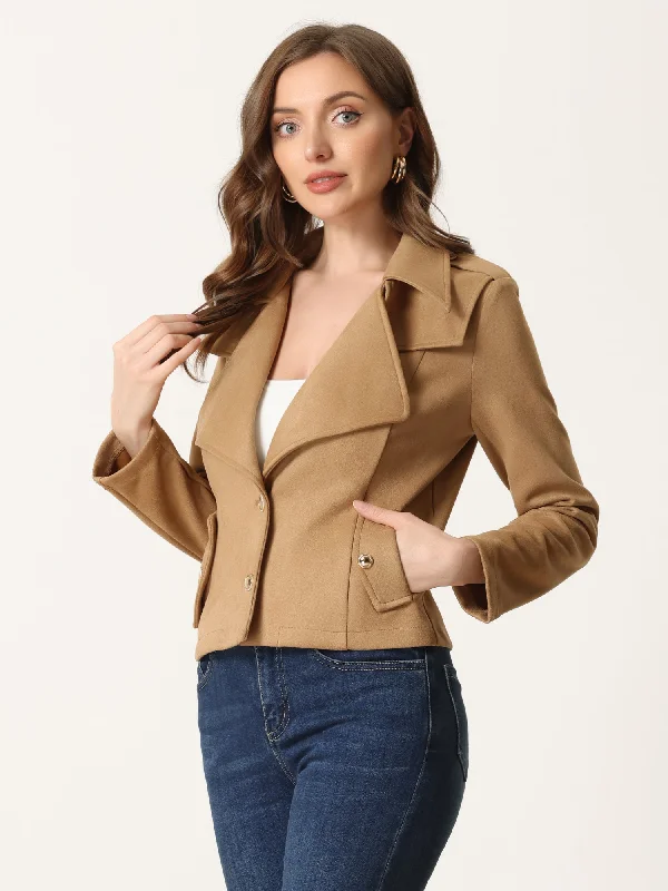 Faux Suede Long Sleeve Lapel Collar Moto Biker Jacket