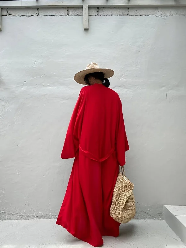 Red Long Sleeve Loose Fit Dress