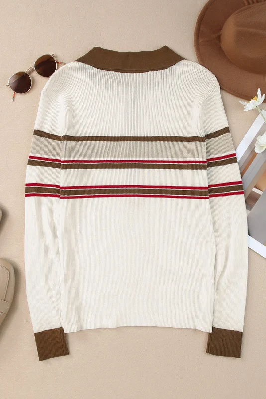 Women's Striped Knit Long Sleeve Button Up Top