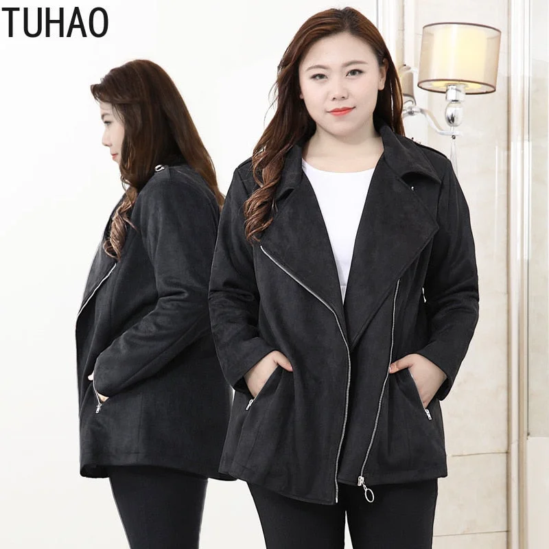 TUHAO 2019 Plus Size 10XL 9XL 8XL Women's Suede Jacket Autumn Winter Long Sleeve Female Black Office Lady Elegant Jackets WM15