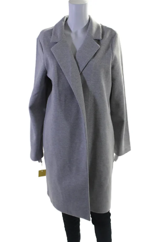 Renuar Womens Classic Lapel Open Front Long Sleeves Coat Heather Gray