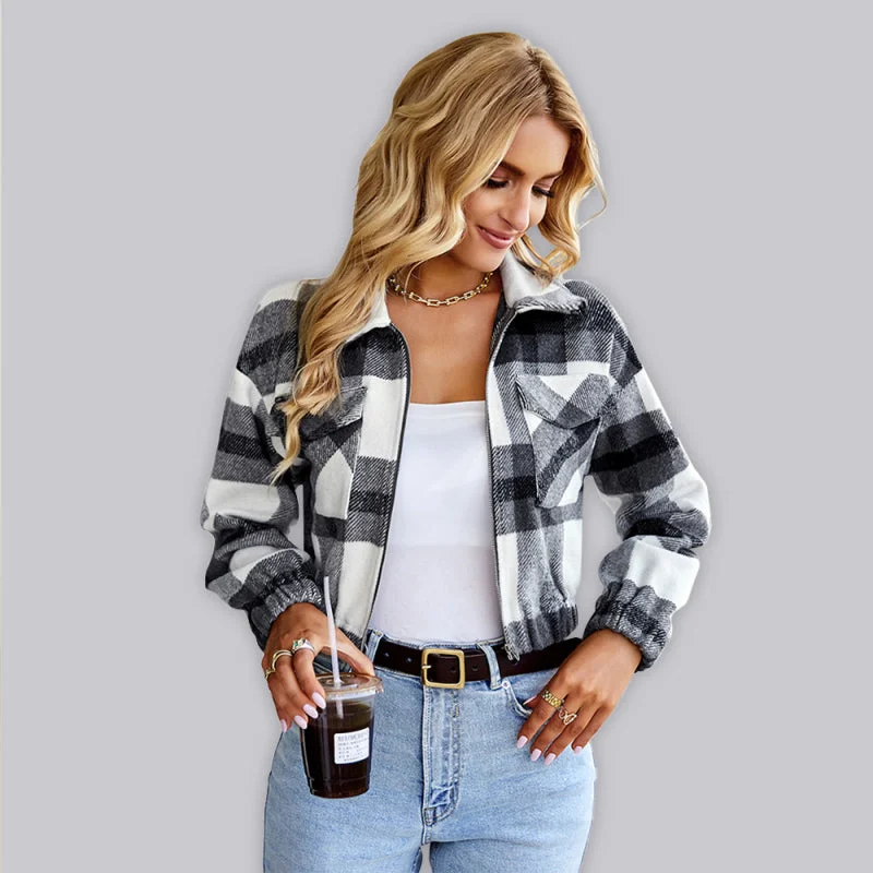 Women's casual holiday Plaid Long Sleeve Jacket