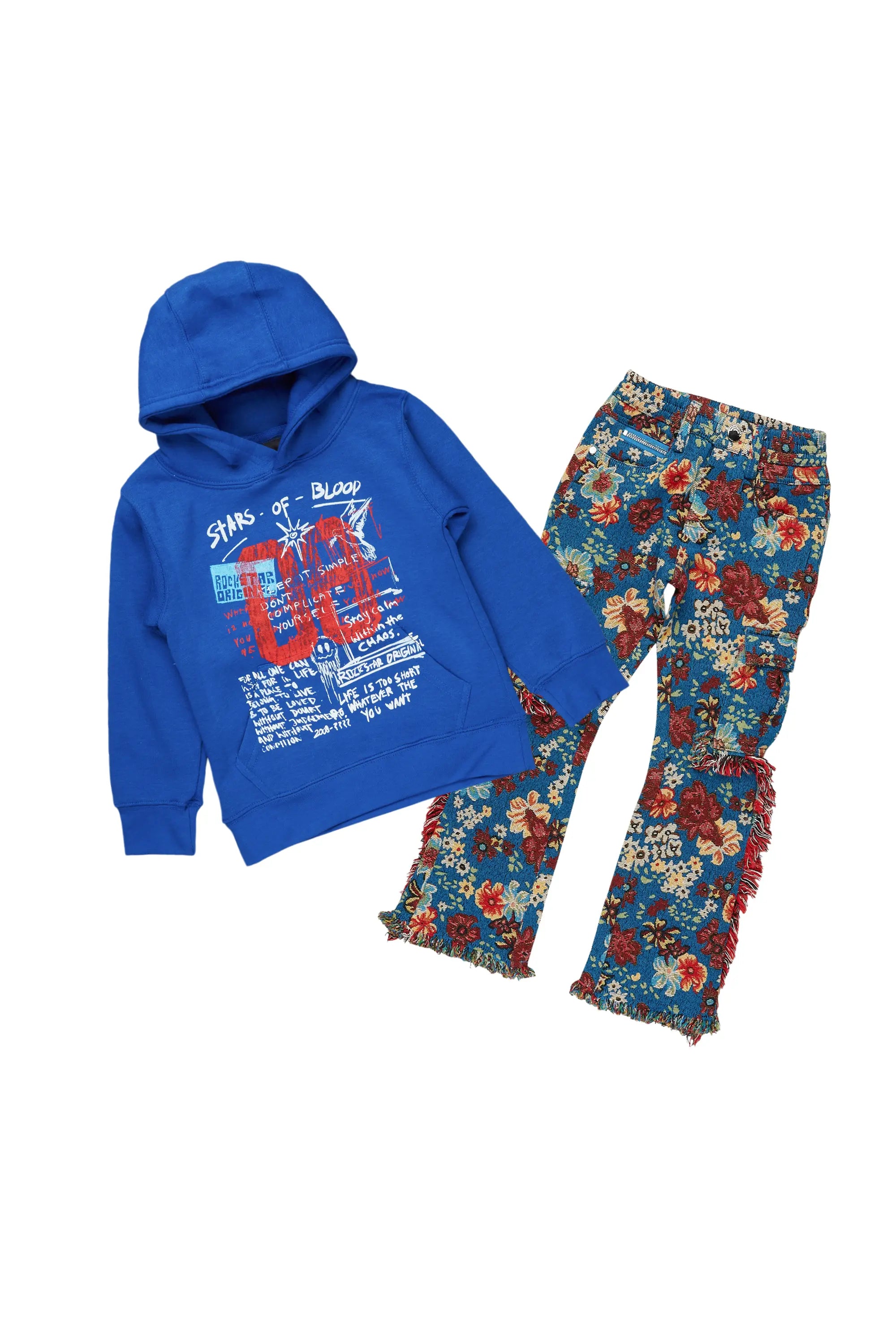 Boys Gabin Royal/Blue Multi Hoodie/Stack Flare Jean Set