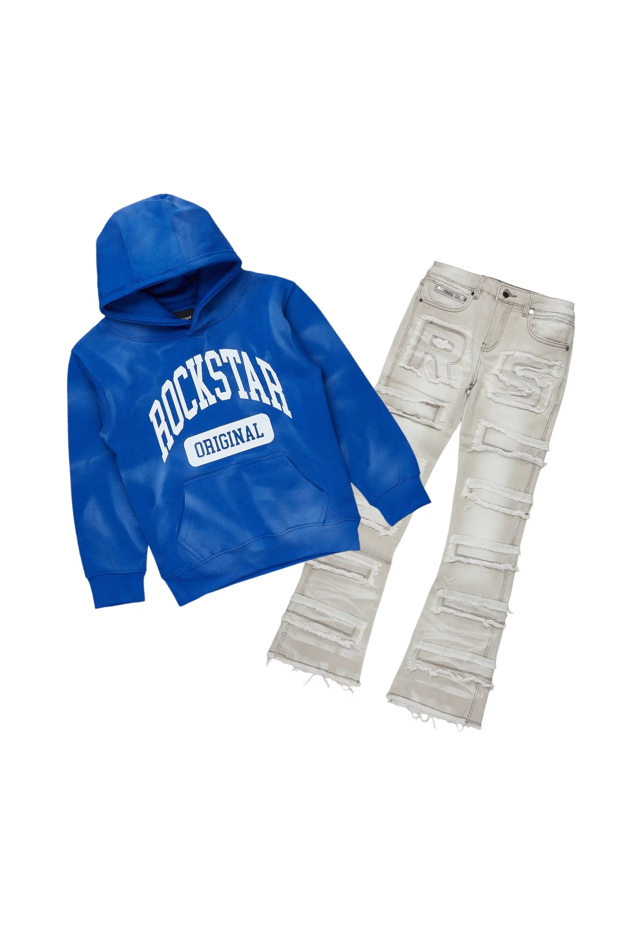 Boys Member Royal/Grey Hoodie/Stacked Flare Jean Set