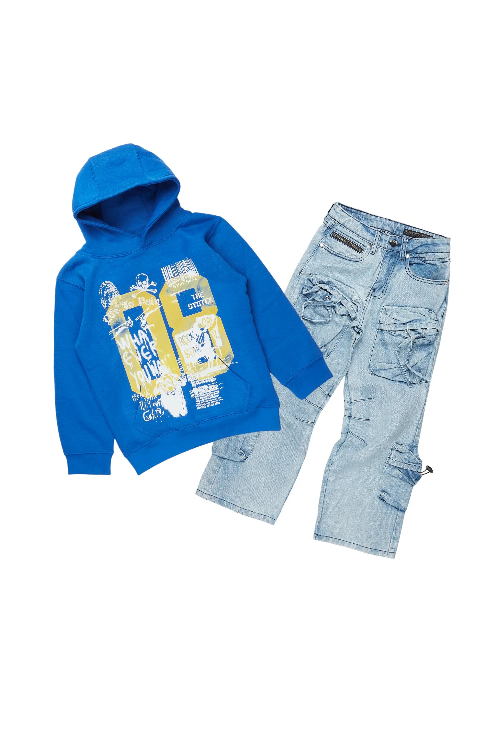 Boys Beau Royal Blue Hoodie/Baggy Fit Jean Set