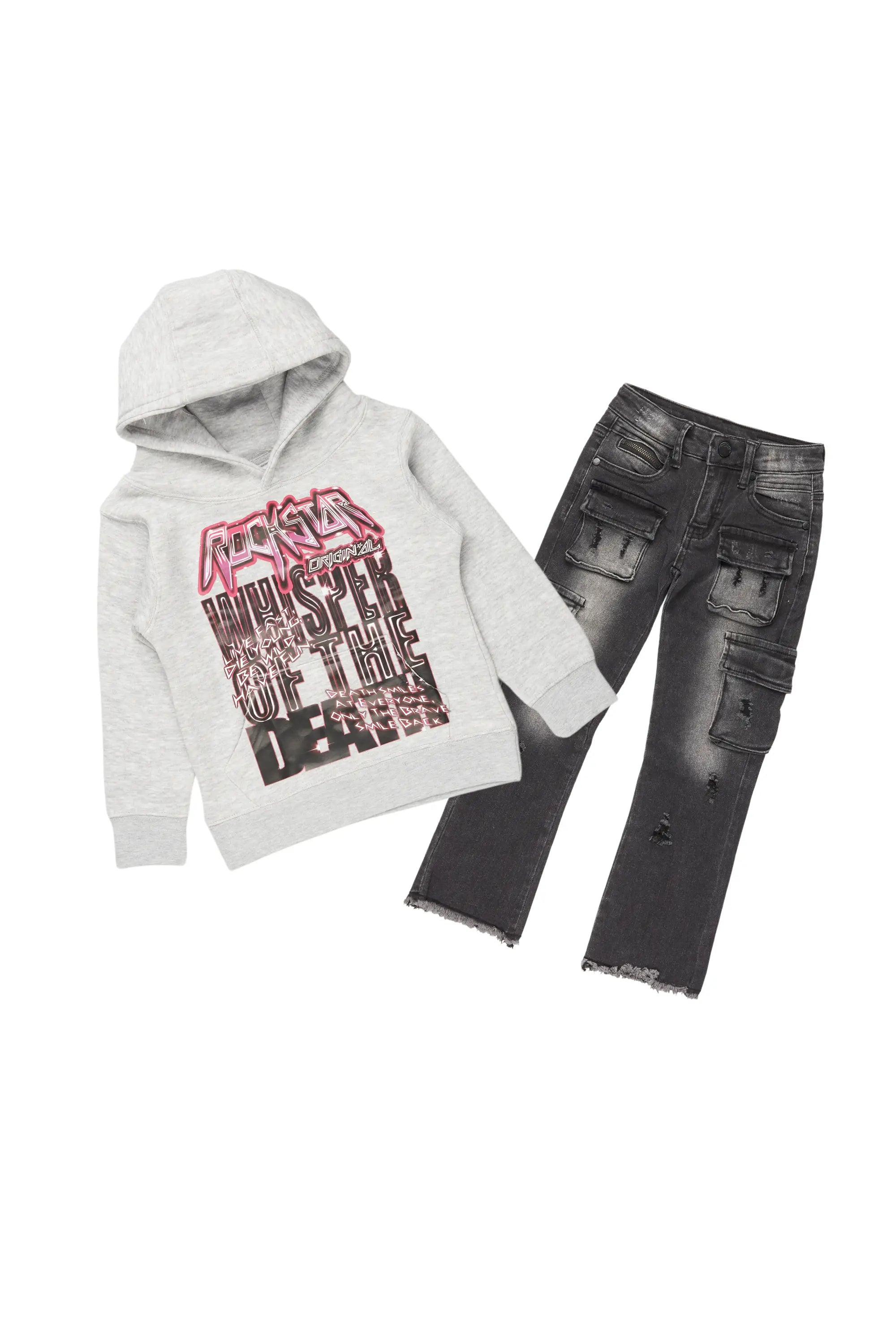 Boys Lachlan Grey/Dark Grey Hoodie/Stack Flare Jean Set