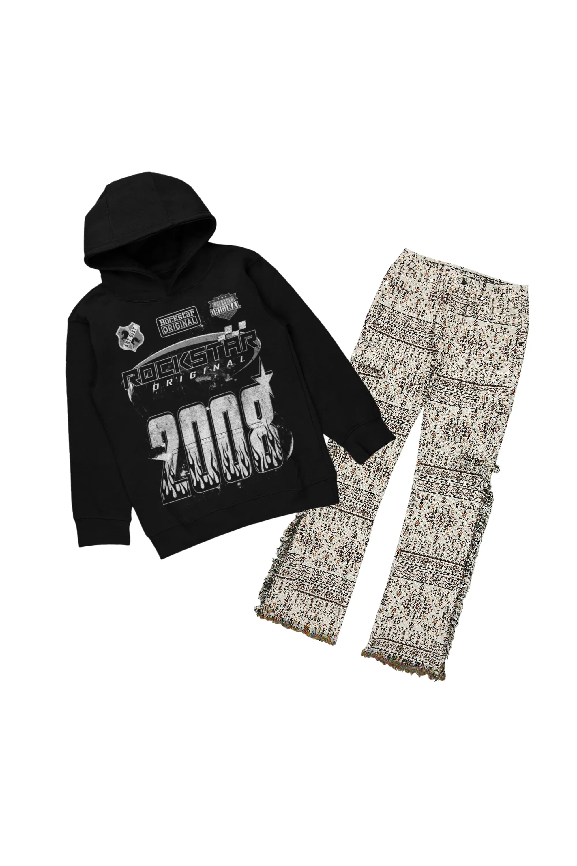 Boys Amos Black Hoodie/Stacked Flare Jean Set