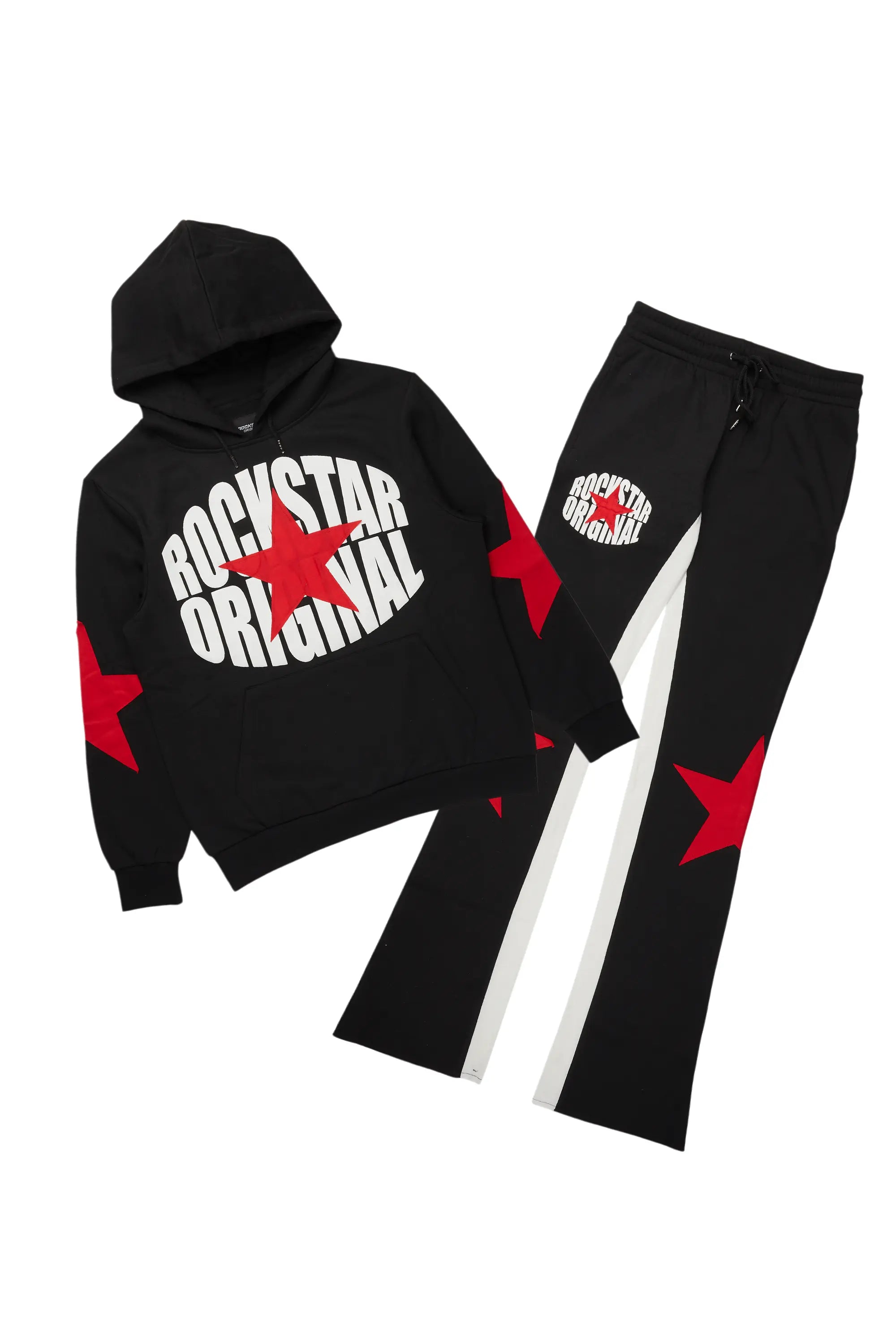 States Black/Red Baggy Stacked Hoodie Track Set