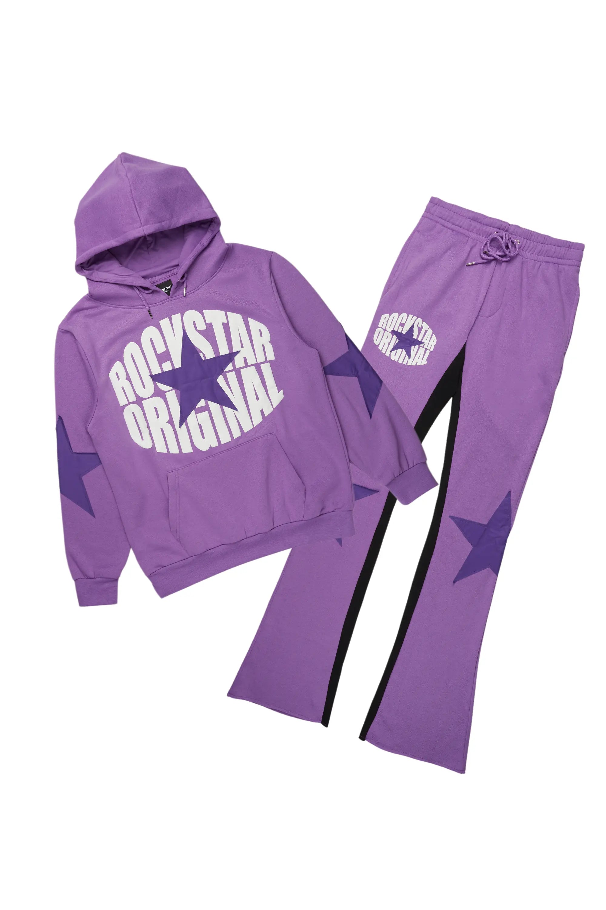 States Purple Baggy Stacked Hoodie Track Set