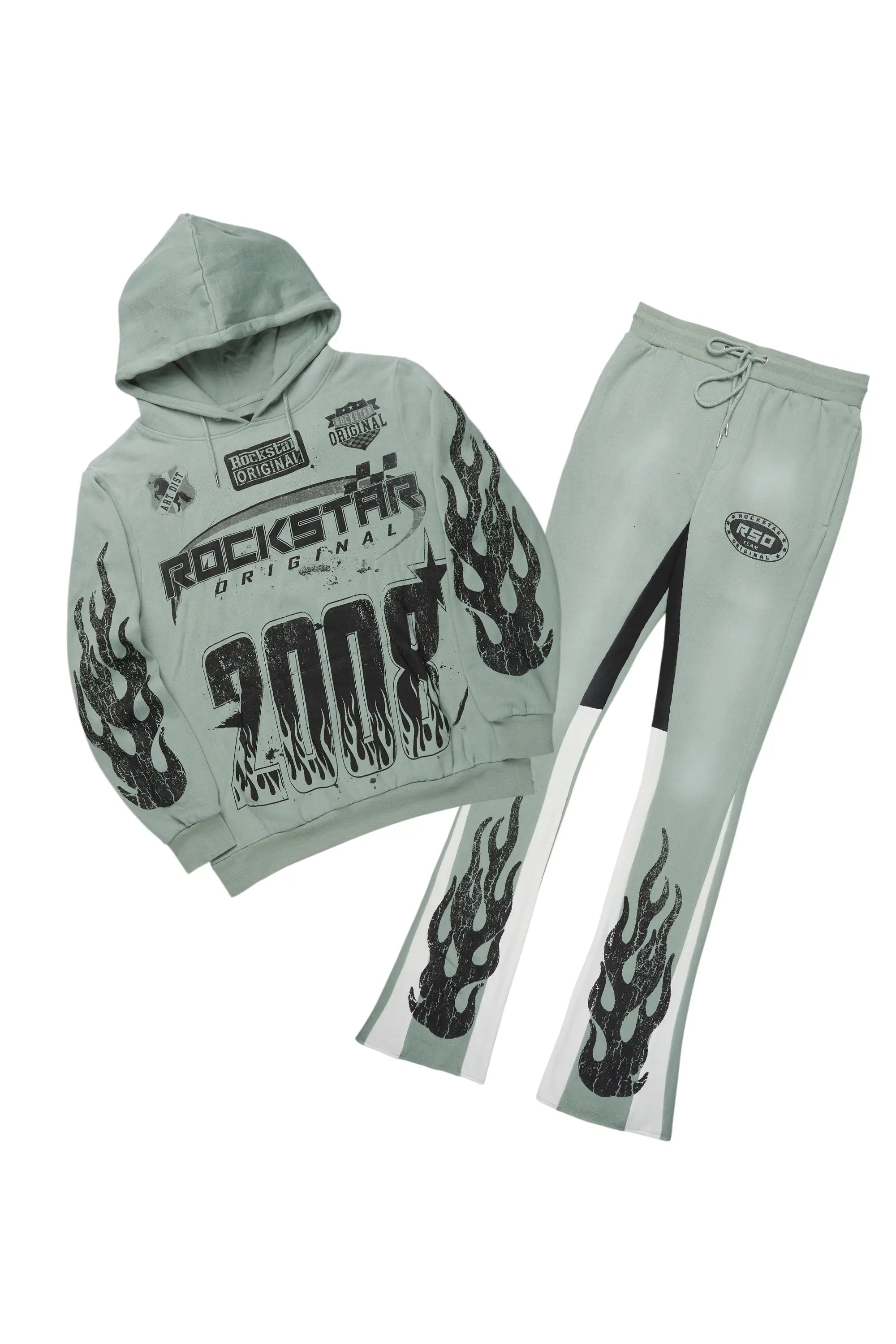 Amos Sage Stacked Flare Hoodie Track Set