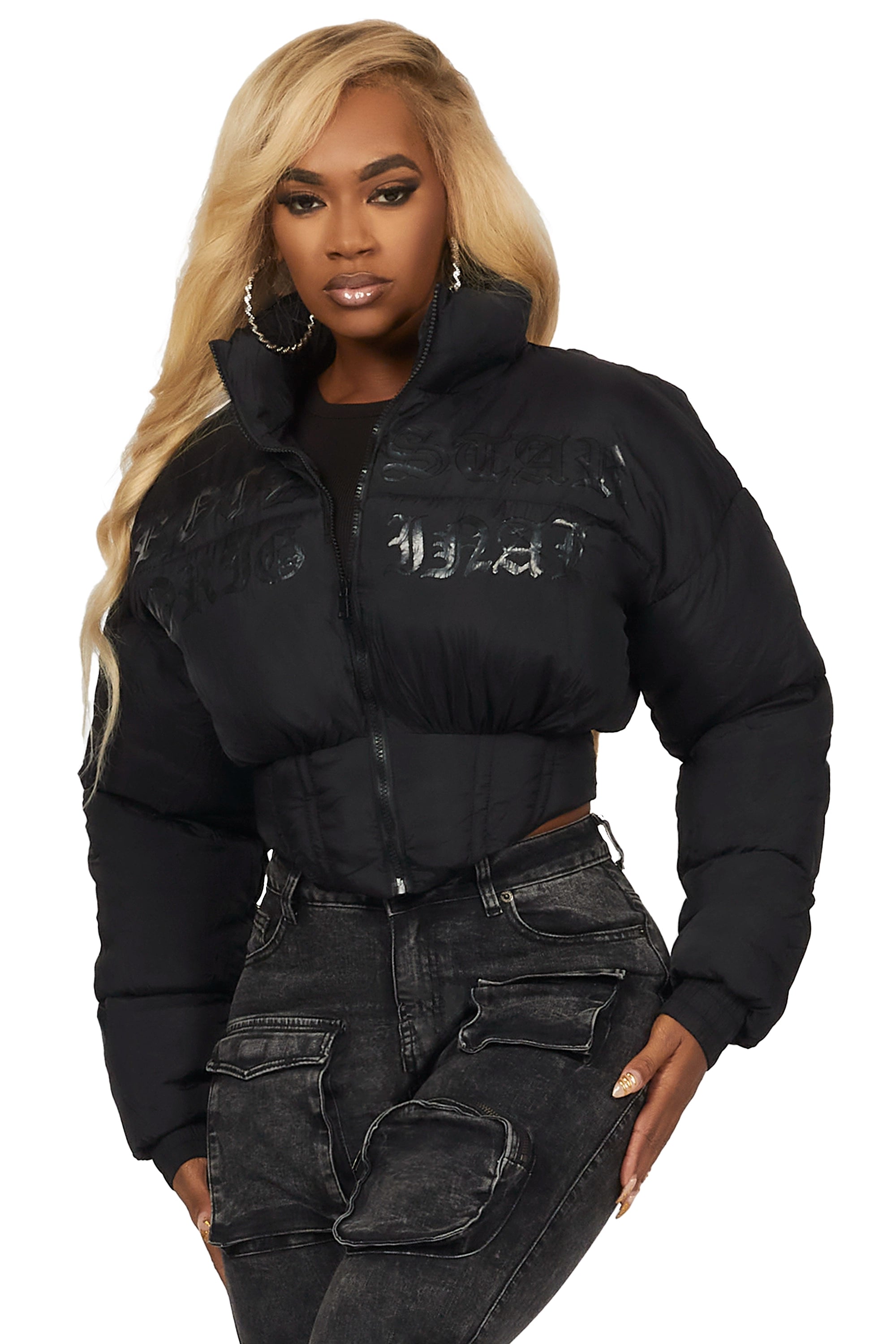 Samaiya Black Corset Puffer Jacket