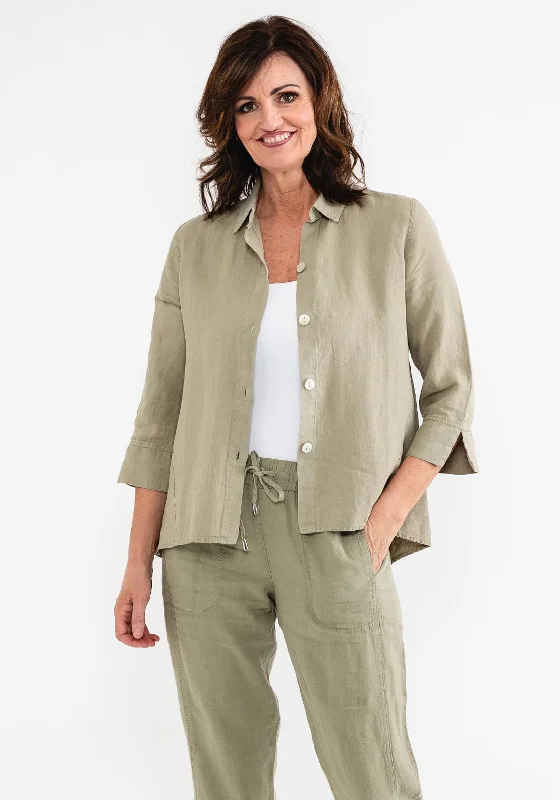 Dolcezza Casual Linen Overshirt, Khaki