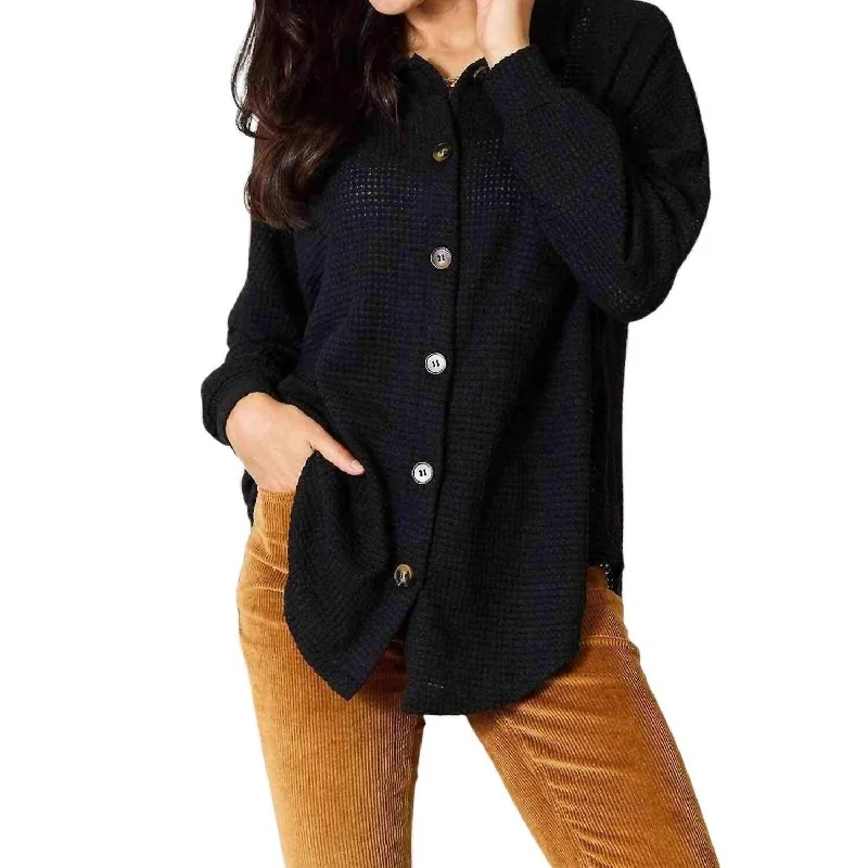 Double Take - Elegant Waffle-Knit Collared Shirt