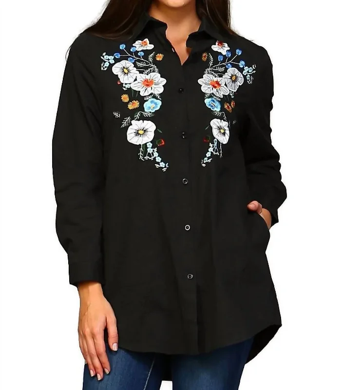 Floral Embroidered Shirt In Black