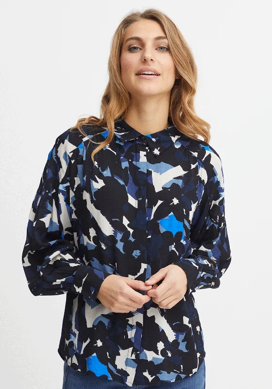 Fransa Floral Long Sleeve Helena Shirt, Navy