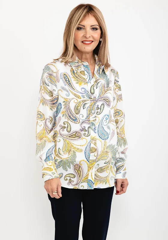 Guess Womens Paisley Print Shirt, White Multi