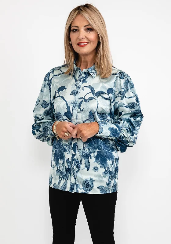 Guess Womens Print Satin Shirt, Blue