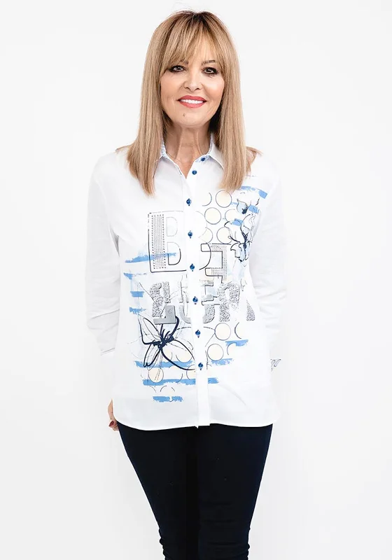 Just White Rhinestone & Print Shirt, White & Blue