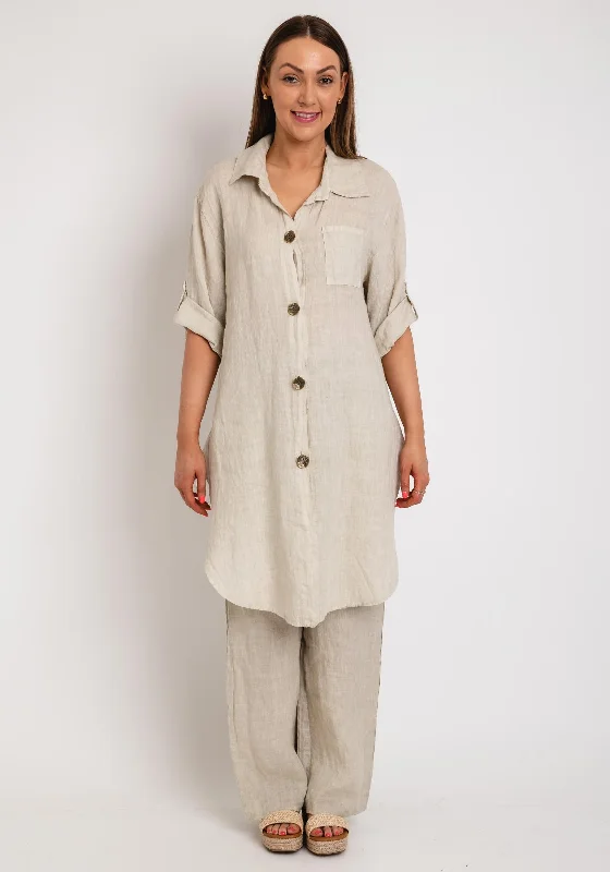 The Serafina Collection One Size Long Button Shirt, Taupe