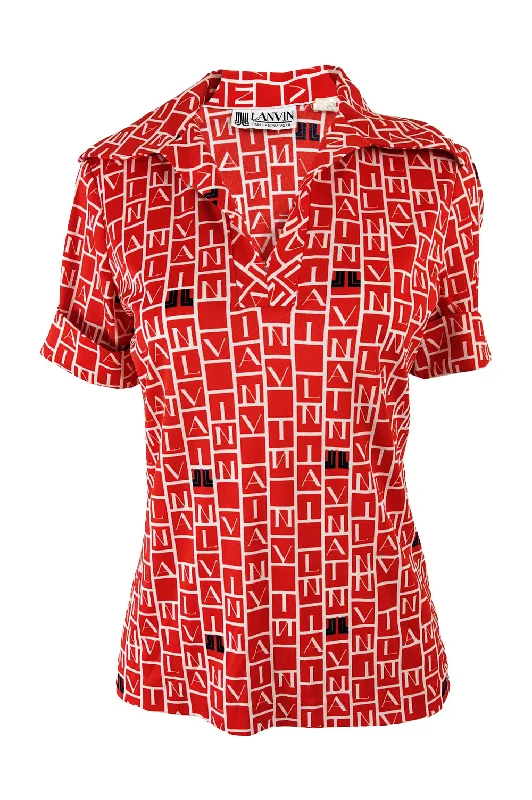 Lanvin Vintage Red All Over Logo Print Womens Shirt, 1970s