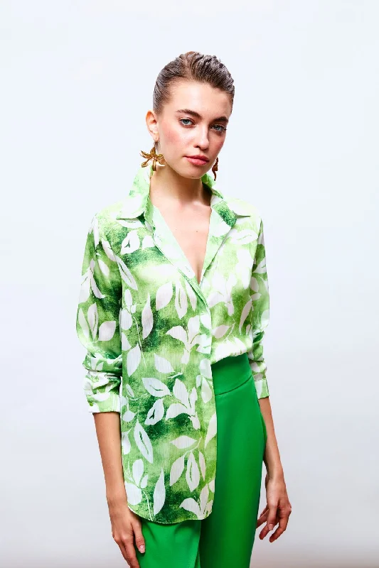 Leaf Pattern Long Sleeve Shirt - Green