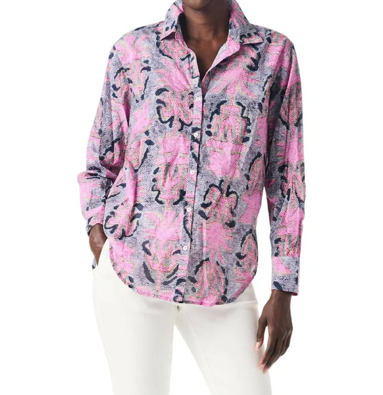 Petal Patch Boyfriend Shirt In Pink Multi