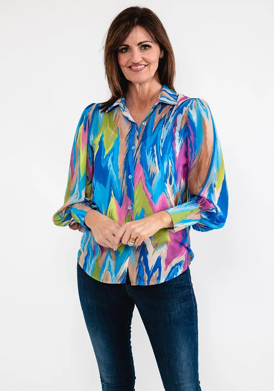 Seventy1 One Size Printed Chiffon Shirt, Blue Multi