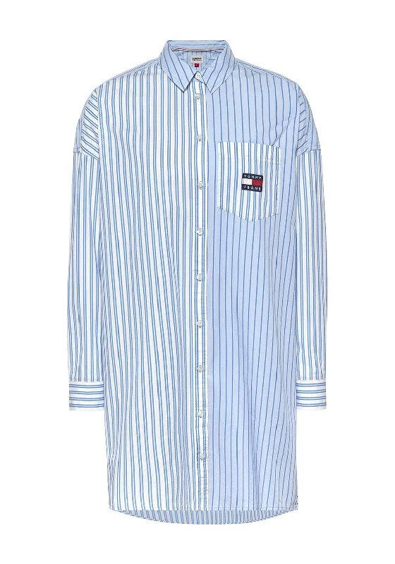 Tommy Jeans Womens Long Stripe Block Shirt, Blue