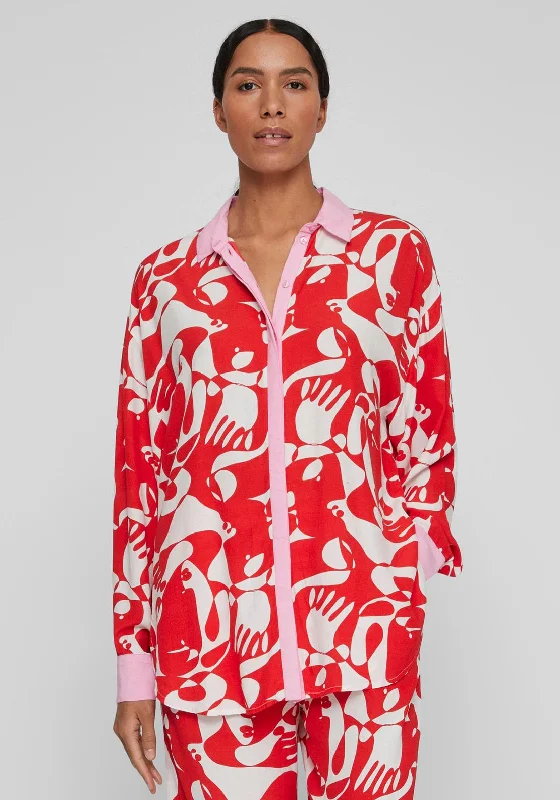 Vila Kikki Print Long Shirt, Flame Scarlet